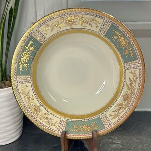 Mikasa Pompadour Green & Gold Porcelain 10" Vegetable Serving Bowl EUC
